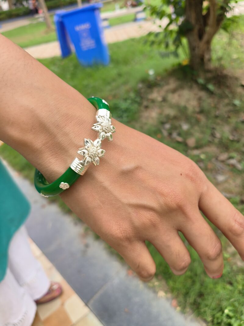 Buy Silverji Handmade Green Flower Shape Pola Bangle ( One Piece )