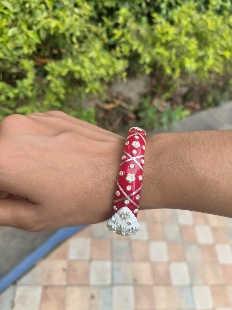 Buy Silverji Handmade Saka pola Bangle with Flower Design ( One Piece ) - Image 3