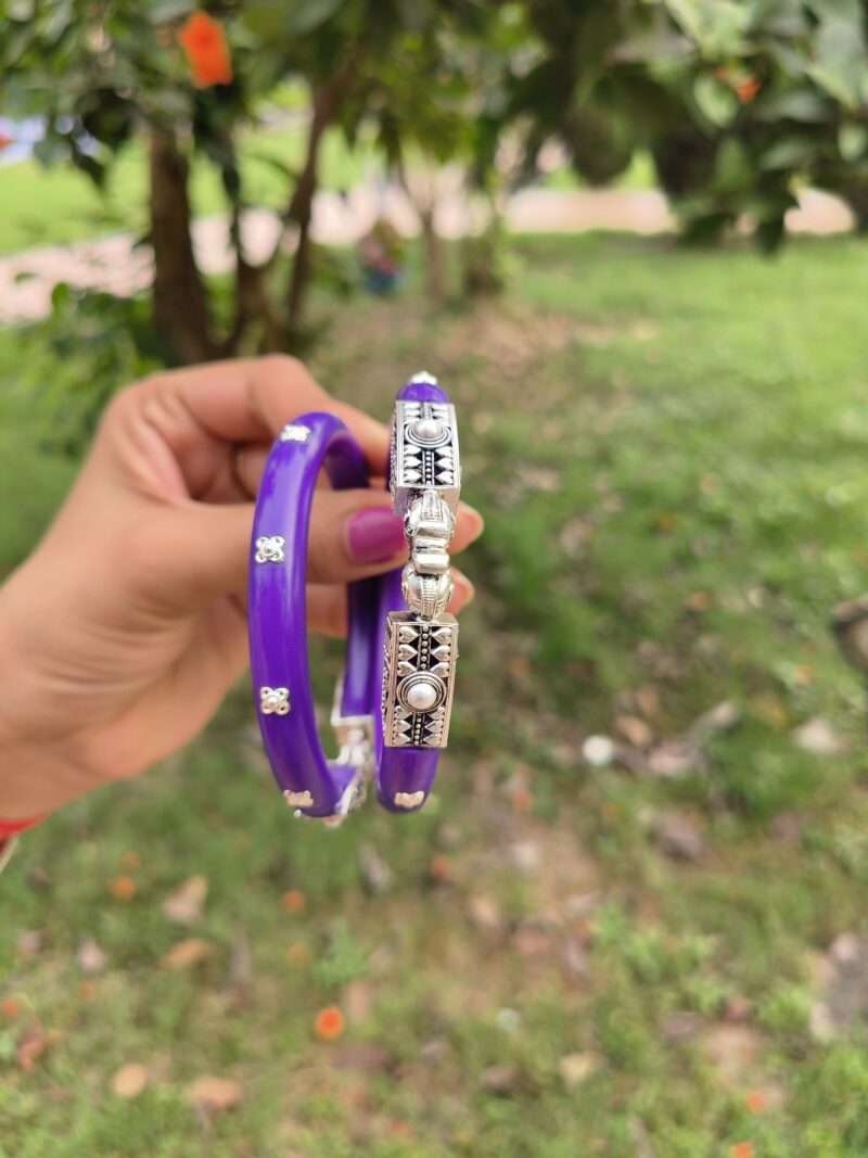 Buy Silverji Handmade Purple Colour Elephant Shape Square Bangle ( One Piece ) - Image 3