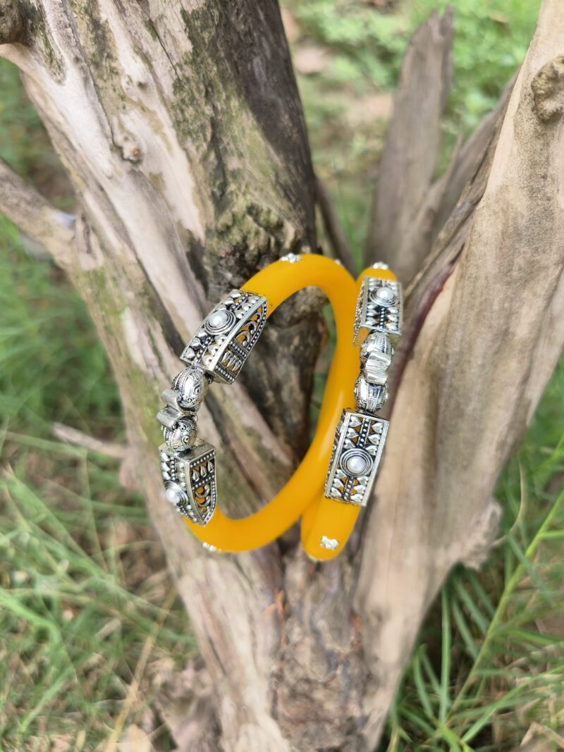 Buy Silverji Handmade Yellow Colour Elephant Shape Square Bangle ( One Piece ) - Image 2
