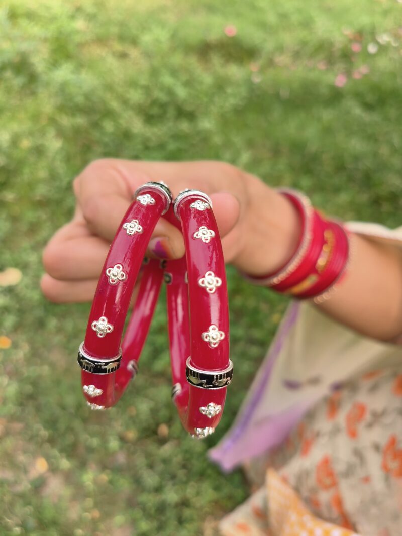 Buy Silverji Handmade Red pola with Flowers printed ( One Piece ) - Image 5