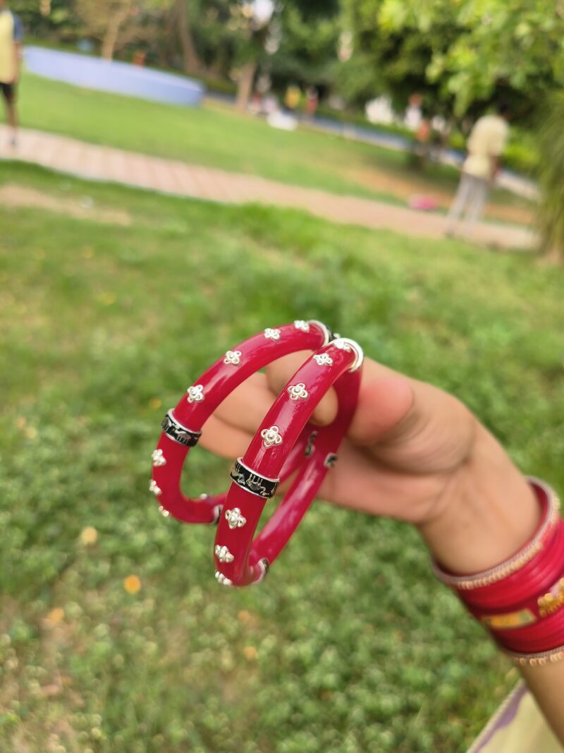 Buy Silverji Handmade Red pola with Flowers printed ( One Piece ) - Image 3