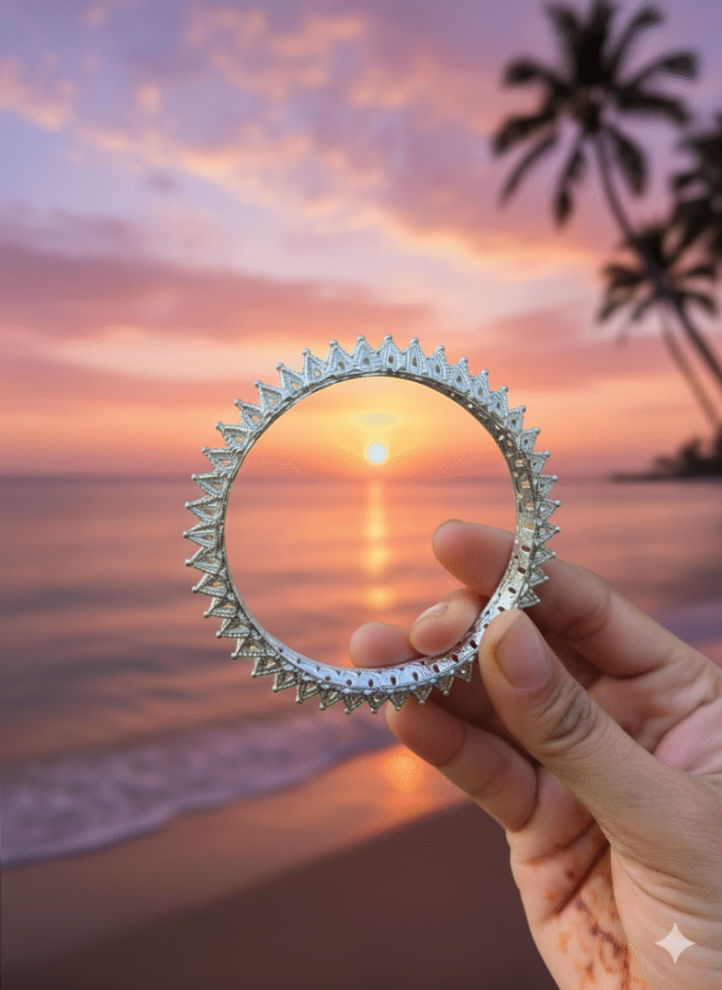 Buy Silverji Modern Ethnic Silver Bangle with Delicate Lattice Work( One Piece ) - Image 3