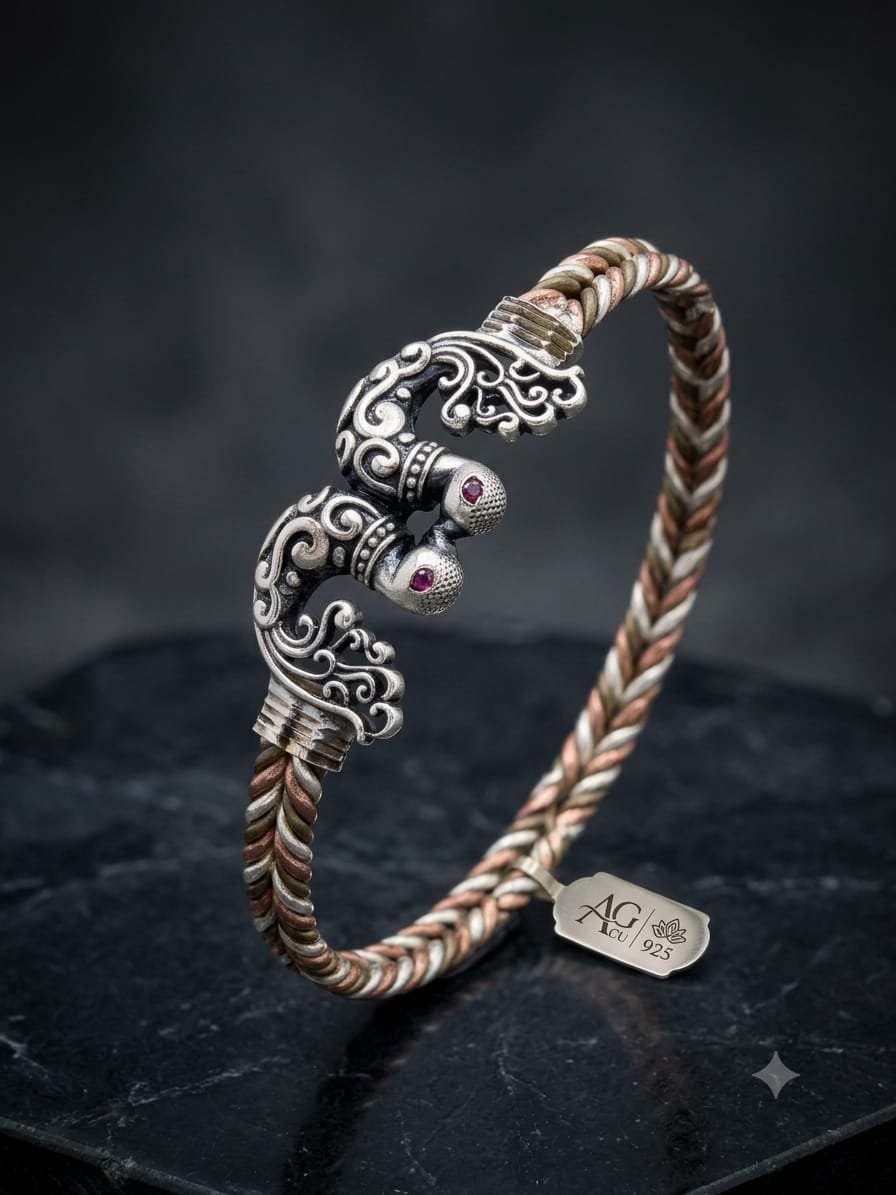Ornate Twin Scroll Braided Bracelet | 92.5 Pure Sterling Silver
