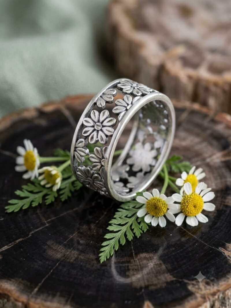 Daisy Vine Floral Band Ring | 92.5 Pure Sterling Silver