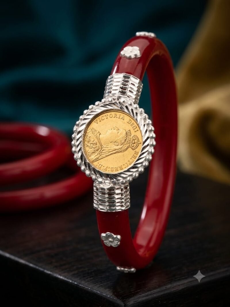 Heritage Coin Red Bangle | 92.5 Pure Sterling Silver