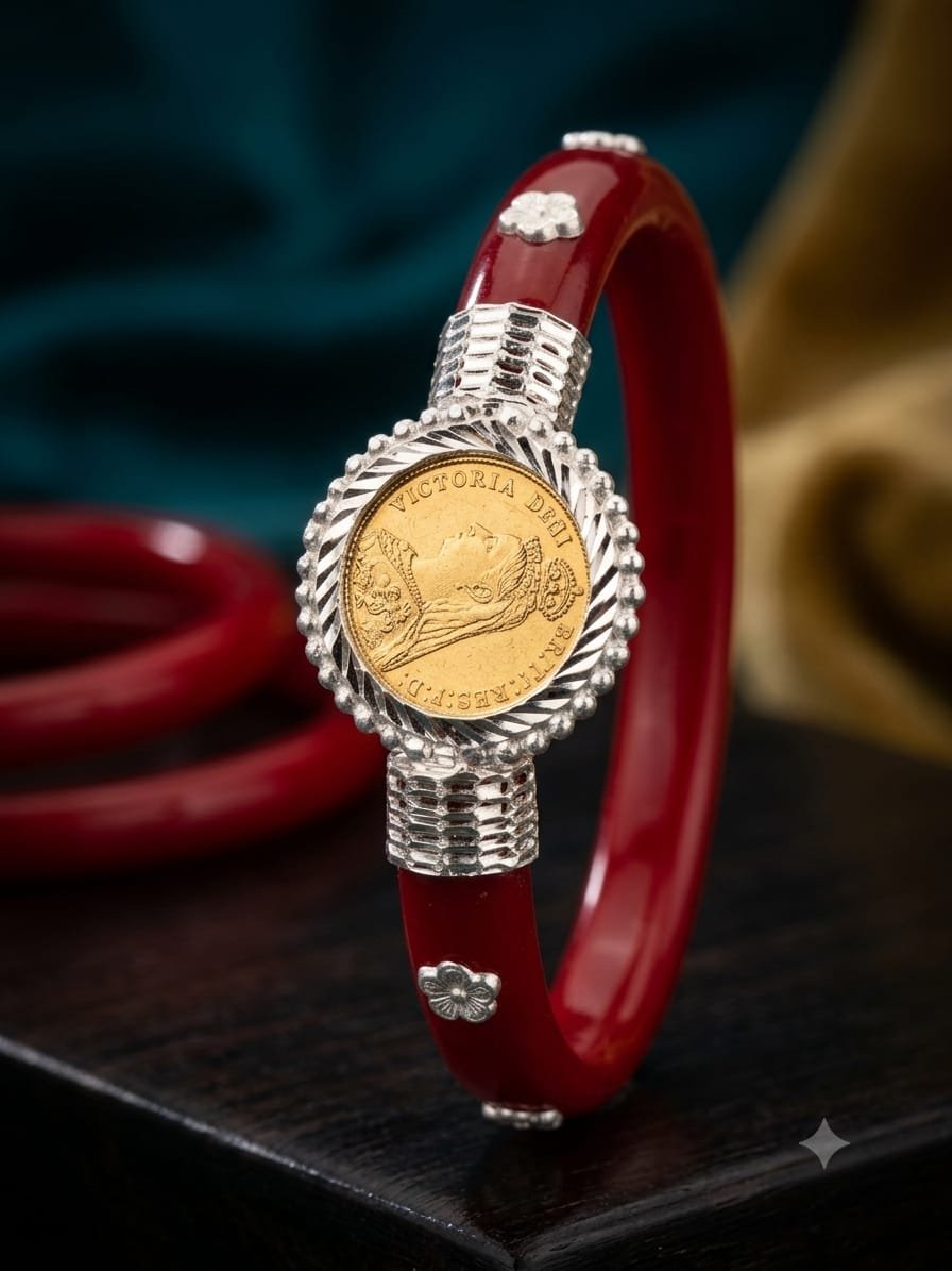 Heritage Coin Red Bangle | 92.5 Pure Sterling Silver