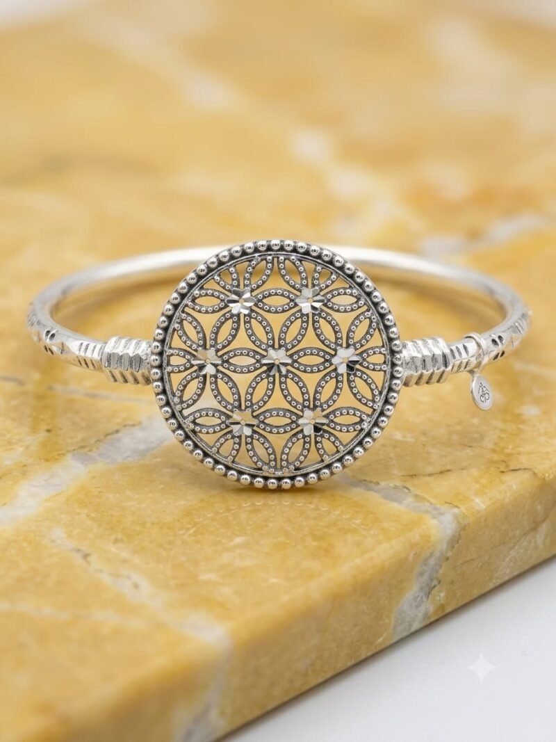 Golden Bloom Floral Medallion Bracelet | 92.5 Pure Sterling Silver