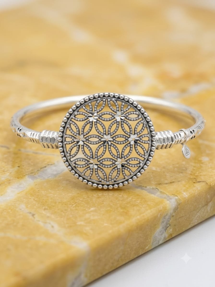 Golden Bloom Floral Medallion Bracelet | 92.5 Pure Sterling Silver