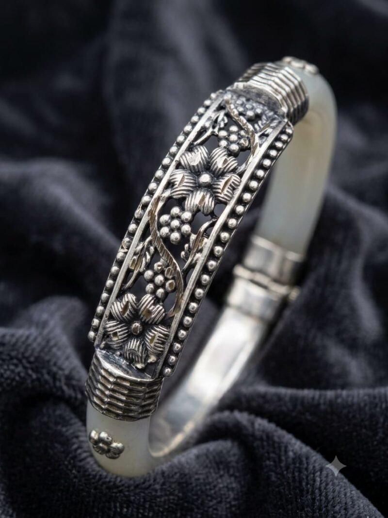 Antique Bloom Floral Bangle | 92.5 Pure Sterling Silver