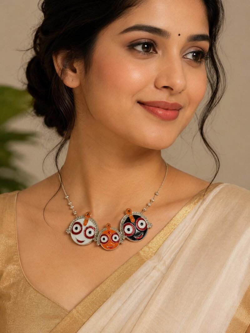 Jagannath Trio Motif Necklace | 92.5 Pure Sterling Silver